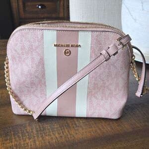 Michael Kors Pink and White Stripe Crossbody